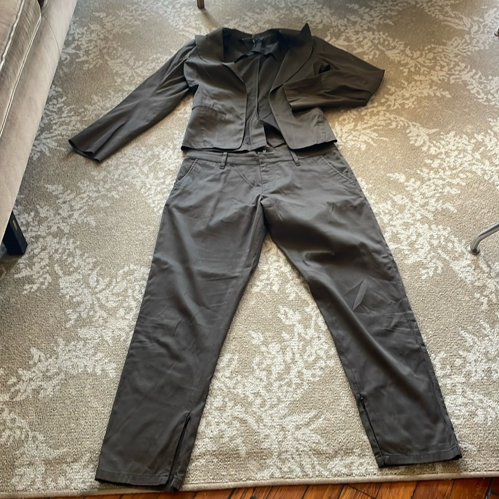 Jill Sander for Uniqlo +J olive green cotton nylon stretch suit jkt:M pants:sz 6